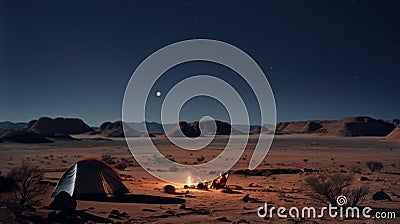 Energy-filled Night Scene: Distant Stars And Desert Tent Stock Photo