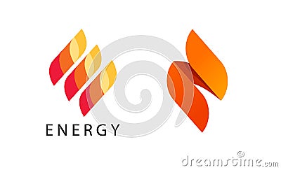 Energy flame logo vector or gas ignite abstract logotype orange red yellow color 3d design isolated, concept of fire power torch Vector Illustration