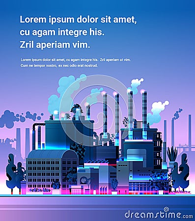 energy generation plant with chimneys electricity production industrial manufacturing building heavy industry factory Vector Illustration