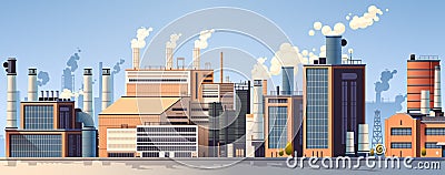 energy generation plant with chimneys electricity production industrial manufacturing building heavy industry factory Vector Illustration