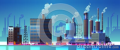 energy generation plant with chimneys electricity production industrial manufacturing building heavy industry factory Vector Illustration