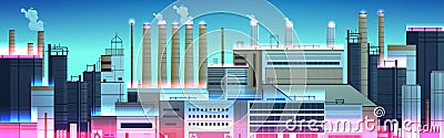 energy generation plant with chimneys electricity production industrial manufacturing building heavy industry factory Vector Illustration