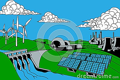 Energy Generation Sources Vector Illustration