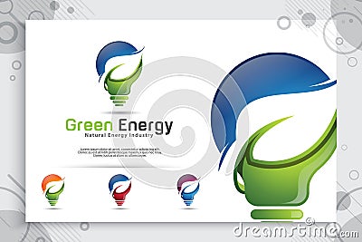 Energy green smart idea vector logo design with modern color style concept , symbol innovation digital lamp with ecology leaf Vector Illustration