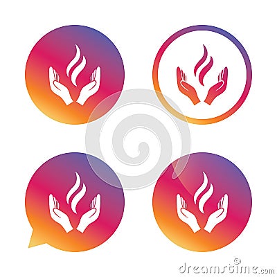 Energy hands sign icon. Power from hands symbol. Stock Photo