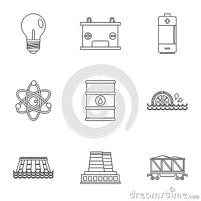 Energy icon set, outline style Vector Illustration