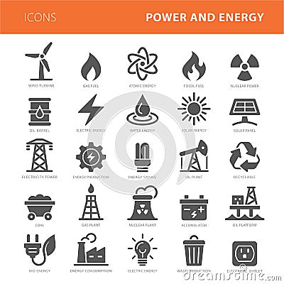 Energy icons grey vector illustration set Vector Illustration