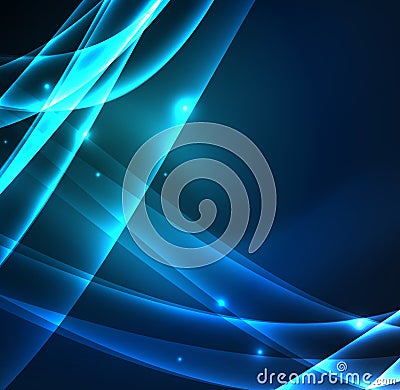 Energy lines, glowing waves in the dark, vector abstract background Vector Illustration