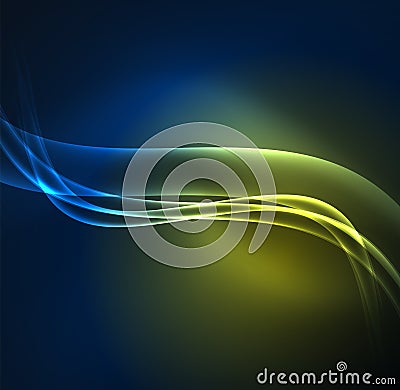 Energy lines, glowing waves in the dark, vector abstract background Vector Illustration