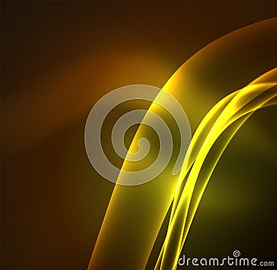 Energy lines, glowing waves in the dark, vector abstract background Vector Illustration