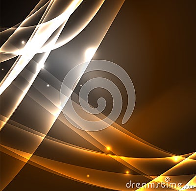 Energy lines, glowing waves in the dark, vector abstract background Vector Illustration