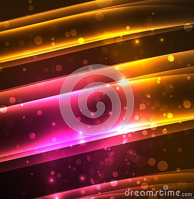 Energy lines, glowing waves in the dark, vector abstract background Vector Illustration