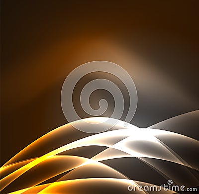 Energy lines, glowing waves in the dark, vector abstract background Vector Illustration