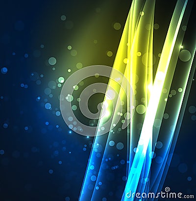 Energy lines, glowing waves in the dark, vector abstract background Vector Illustration