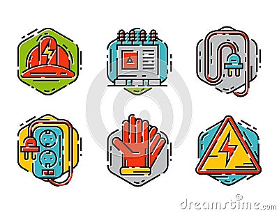 Energy outline colorful style and resource icon set vector illustration electricity industrial current. Vector Illustration