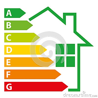 Energy Performance Certificate. Energy Efficiency Rating Graph with arrows. Green house. Vector illustration IV. Vector Illustration