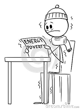 Energy Poverty and Cold or Chilly Weather, Vector Cartoon Stick Figure Illustration Vector Illustration