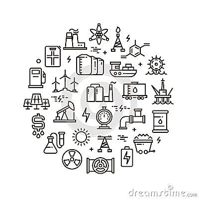 Energy, power and fuel vector line icons Vector Illustration