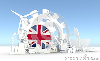 Energy and Power icons set with Britain flag Stock Photo