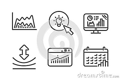 Energy, Resilience and Website statistics icons set. Analytics graph, Trade chart and Calendar graph signs. Vector Vector Illustration