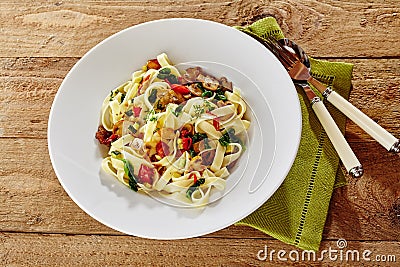 Energy rich Italian linguine pasta with mushroom Stock Photo
