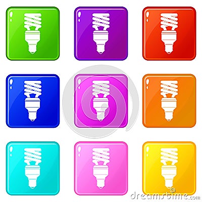 Energy saving bulb icons 9 set Vector Illustration