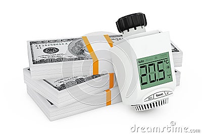 Energy Saving Concept. Digital Wireless Radiator Thermostatic Va Stock Photo