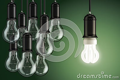 Energy saving concept with lightbulbs, 3D rendering Stock Photo
