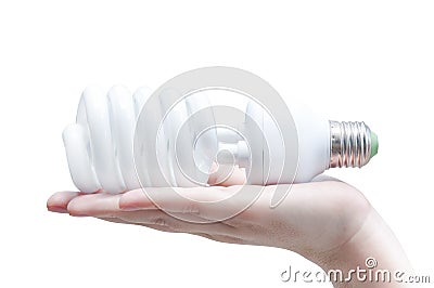 Energy saving concept, Woman hand holding light bulb isolated on white background Stock Photo