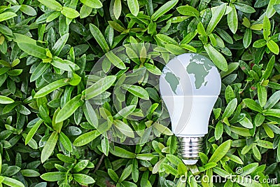 Energy saving LED Bulb with lighting in the green nature backgr Stock Photo