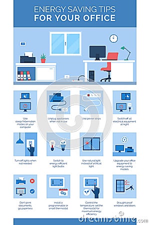 Energy saving tips for your office Vector Illustration