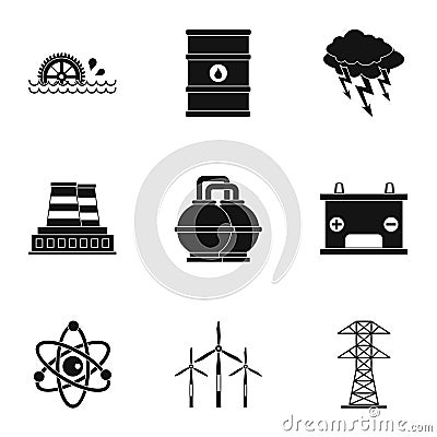 Energy sources icon set, simple style Vector Illustration