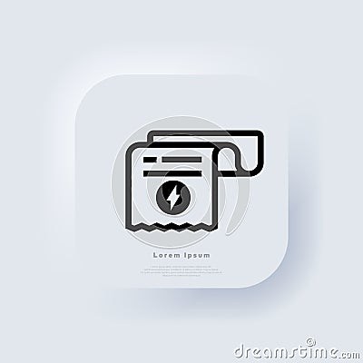 Energy utility bill. Electricity bill icon. Invoice icon. Cashier receipt. Hand holding a receipt bill. Pay bill icon. Neumorphic Vector Illustration