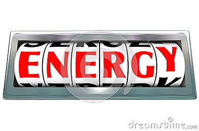 Energy Word Odometer Fuel Power Rising Stock Photo