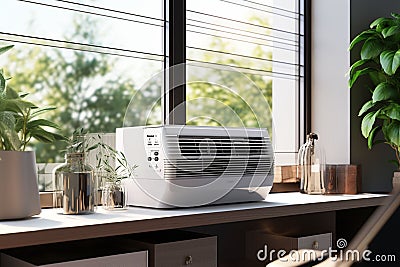 Energyefficient window air conditioners with remot Stock Photo