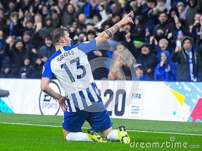 Pascal Gross of Brighton and Hove Albion celebrates goal Editorial Stock Photo