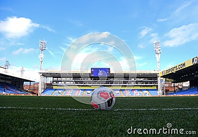 Official Premier League Match Ball on goal line at Selhurst Park Editorial Stock Photo