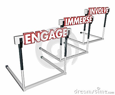 Engage Involve Immerse Interact Hurdles Stock Photo