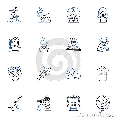 Engage line icons collection. Involve, Participate, Connect, Communicate, Immerse, Engross, Entertain vector and linear Vector Illustration