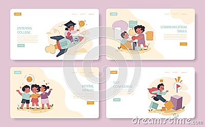 Engaged or committed fatherhood web banner or landing page set. Vector Illustration