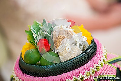 Engagement bowl for Thai engagement ceremony. bride price set, Stock Photo