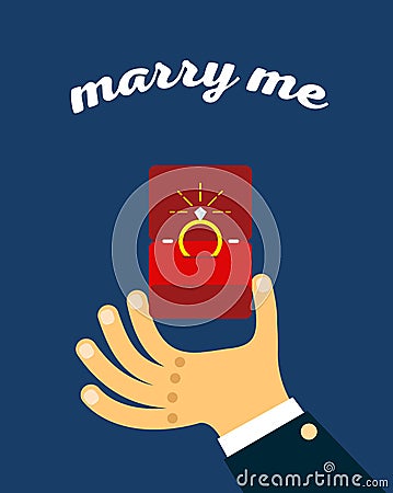 Engagement ring in box. Vector Illustration