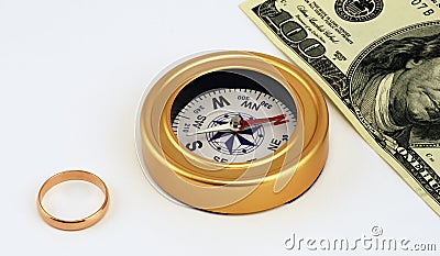 Engagement ring , compass,doll Stock Photo