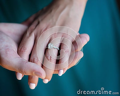 Engagement Ring hand in hand Stock Photo