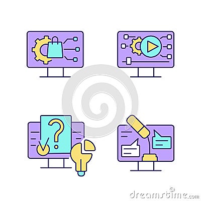 Engaging with digital technology RGB color icons set Vector Illustration