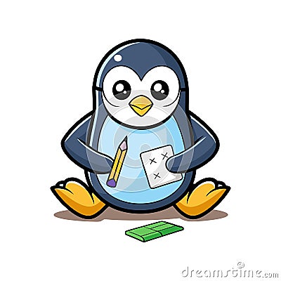 Sedentary Penguin Coding Cartoon Illustration