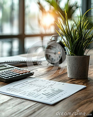 Exploring Business Model Canvas and BMC Concepts with Calculators on a Dynamic Table Setup Stock Photo