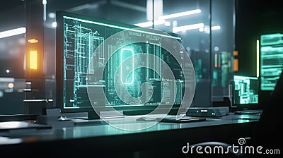 An engaging view of a virtual security console illustrating realtime data protection updates with highlighted 5G Stock Photo