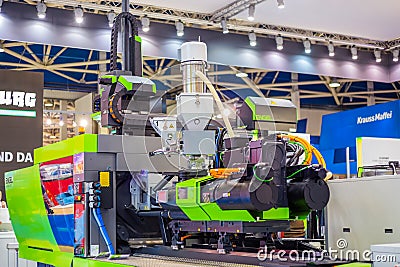 Engel Electric hydraulic injection molding machine at trade show Editorial Stock Photo