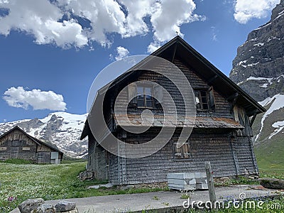 Engelberg Switzerland, mountain hut made from wood Stock Photo